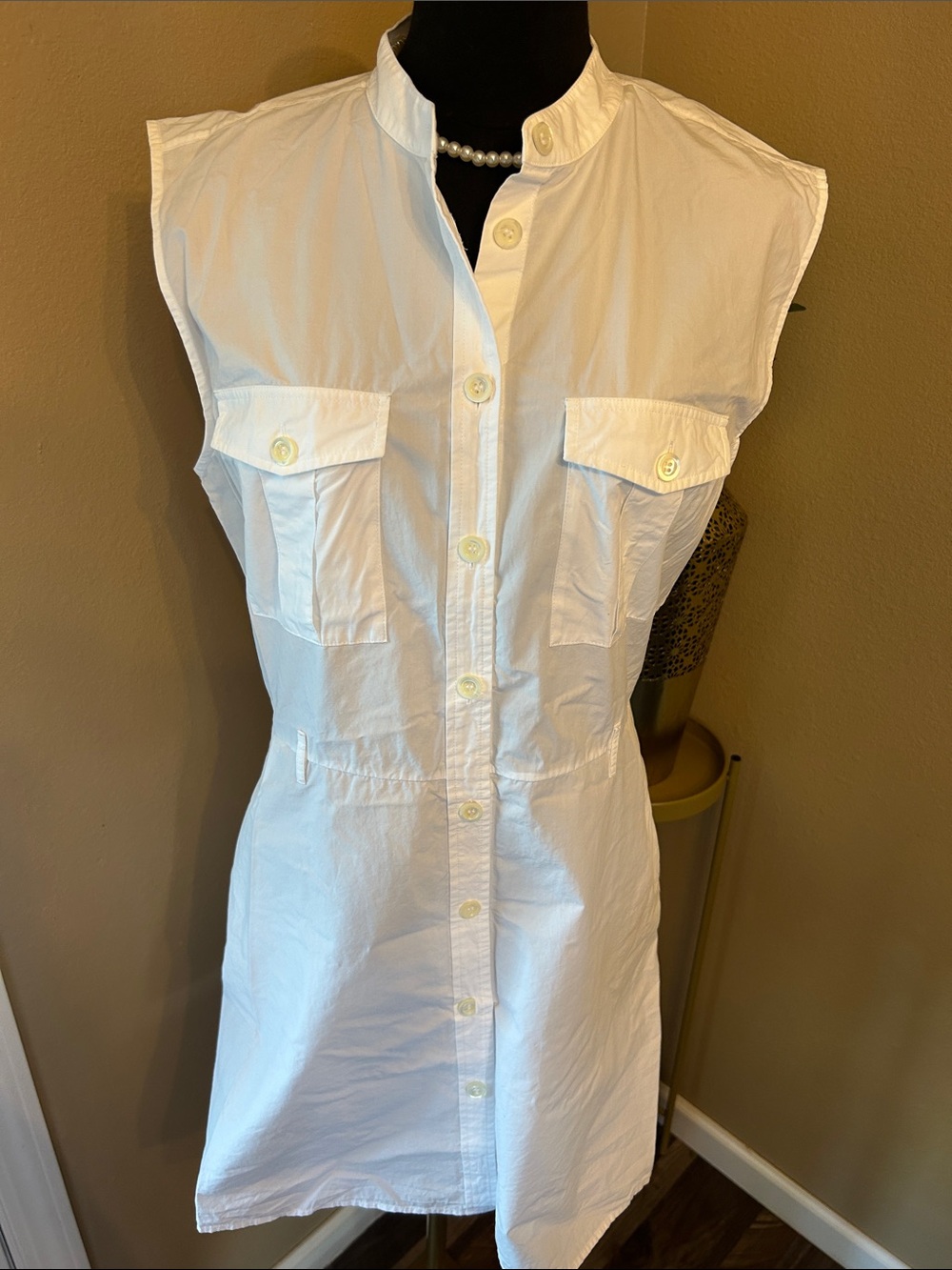 Frame Denim White Sleeveless Button-Front Mini Dress 100%Cotton